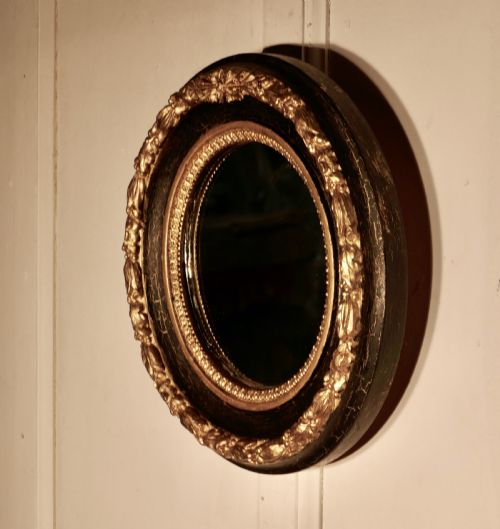 fig 2. Small Deep Round Frame French Empire Gilt and Black Wall Mirror
