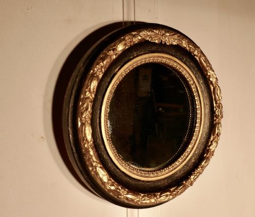 fig 4. Small Deep Round Frame French Empire Gilt and Black Wall Mirror