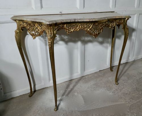 fig 1. French Brass and Marble Console Table with Matching Cushion Mirror