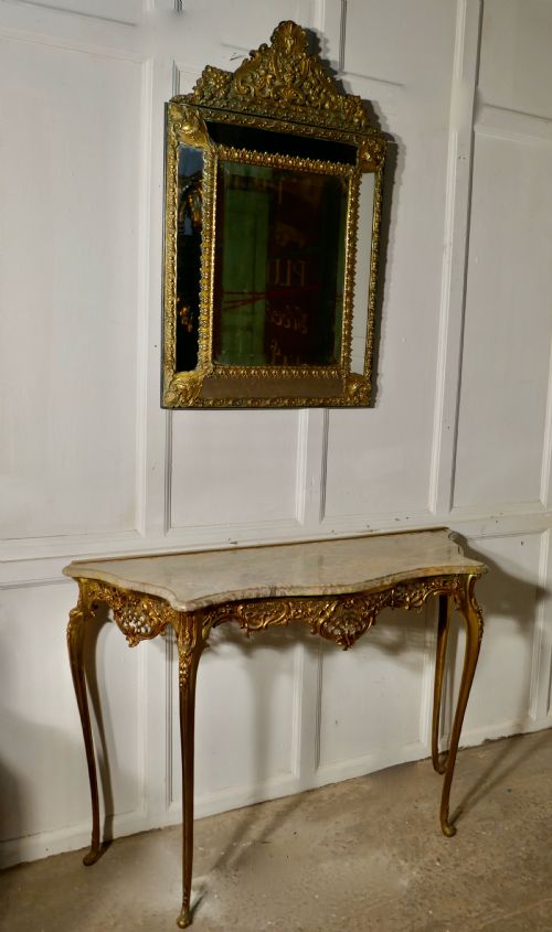 fig 2. French Brass and Marble Console Table with Matching Cushion Mirror
