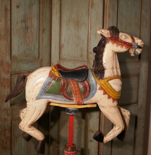 fig 1. Small 19th Century painted Wooden Carousel Galloper or Fair Ground Horse