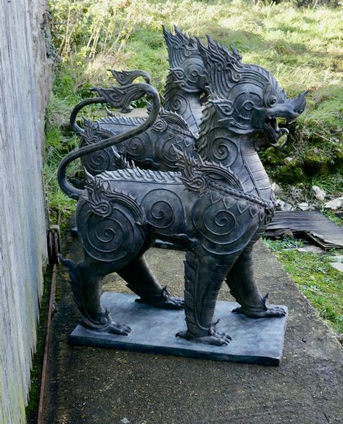 fig 1. A Pair of Large Bronze Thai Temple Guardian Foo Lion Dogs