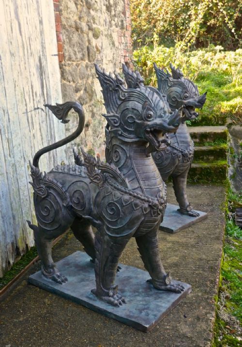 fig 3. A Pair of Large Bronze Thai Temple Guardian Foo Lion Dogs