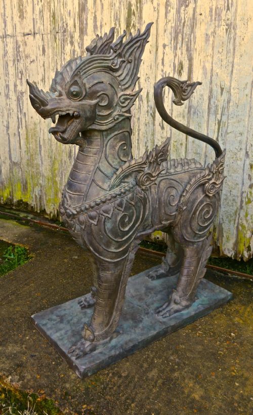 fig 4. A Pair of Large Bronze Thai Temple Guardian Foo Lion Dogs