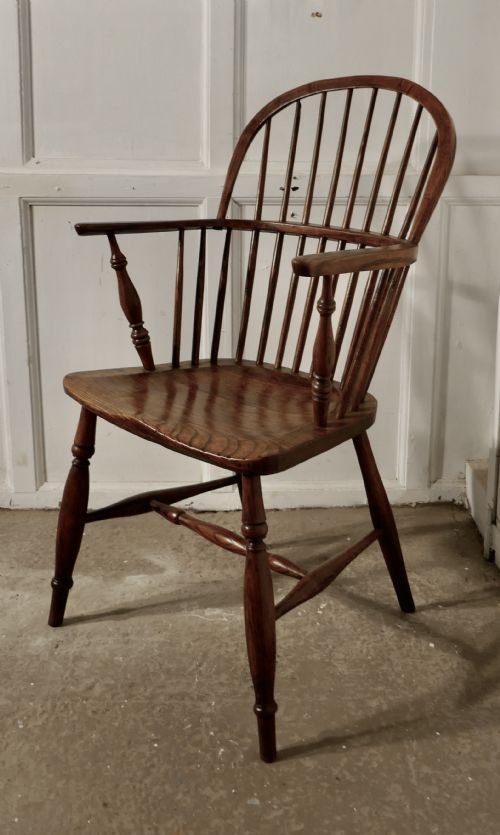 Early 19th Century Ash and Elm Hoop Back Country Carver Chair