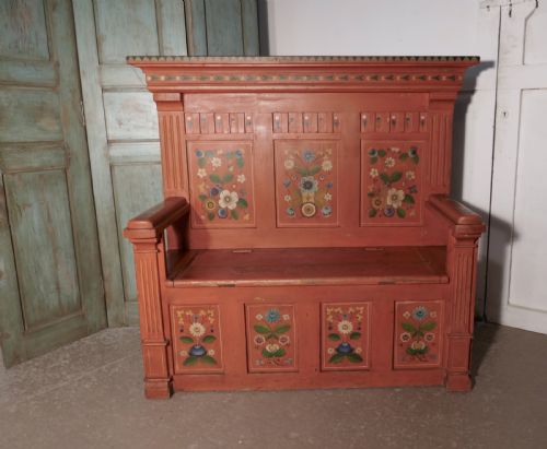 19th Century Folk Art Painted High Back Settle