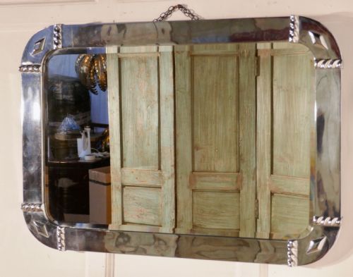 Large French Art Deco Chrome Wall Mirror