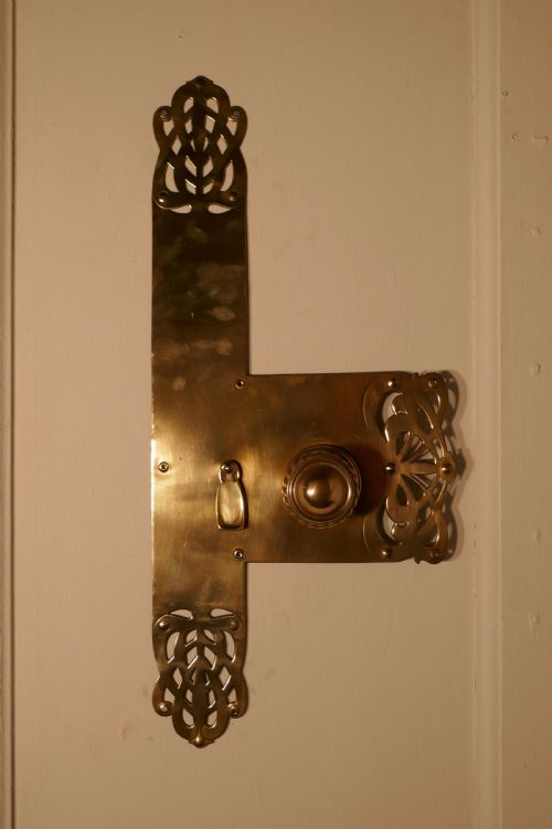 fig 1. Large Art Nouveau Brass Front Door Plate with Knob and Escutcheon
