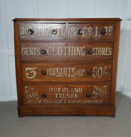 Victorian Mahogany Sign Painted Chest of Drawers, John Piggott & Co Ltd, Gentleman’s Outfitter Shop Display