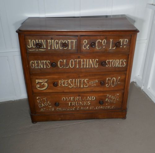 fig 3. Victorian Mahogany Sign Painted Chest of Drawers, John Piggott & Co Ltd, Gentleman’s Outfitter Shop Display