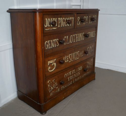 fig 4. Victorian Mahogany Sign Painted Chest of Drawers, John Piggott & Co Ltd, Gentleman’s Outfitter Shop Display