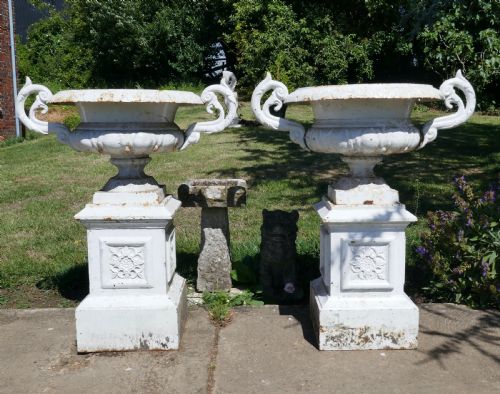 fig 4. Pair of Very Large Victorian Cast Iron Garden Urns,