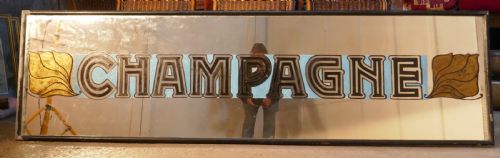 Very Long Art Deco Champagne Wine Bar Wall Mirror, Original Frame