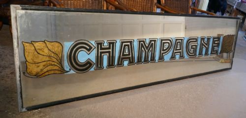 fig 1. Very Long Art Deco Champagne Wine Bar Wall Mirror, original Frame