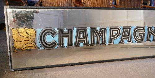 fig 3. Very Long Art Deco Champagne Wine Bar Wall Mirror, original Frame