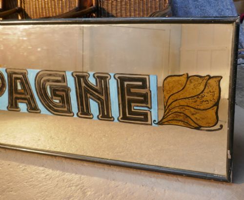 fig 4. Very Long Art Deco Champagne Wine Bar Wall Mirror, original Frame
