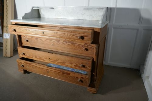 fig 2. Arts and Crafts Pitch Pine Marble Top Chest of Drawers
