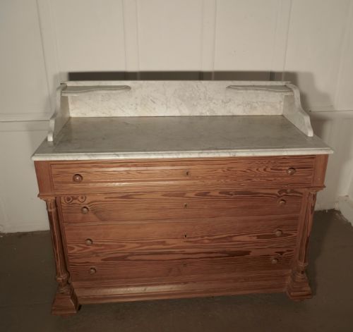 Arts and Crafts Pitch Pine Marble Top Chest of Drawers
