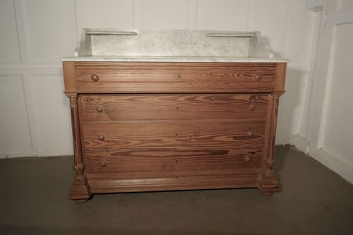 fig 4. Arts and Crafts Pitch Pine Marble Top Chest of Drawers