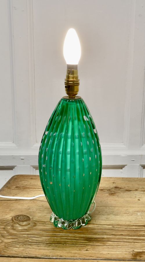 Tall Murano Art Deco Turquoise Glass Lamp, with Controlled Bubbles