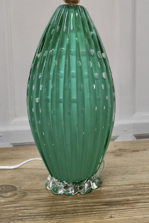 fig 1. Tall Murano Art Deco Turquoise Glass Lamp, with Controlled Bubbles
