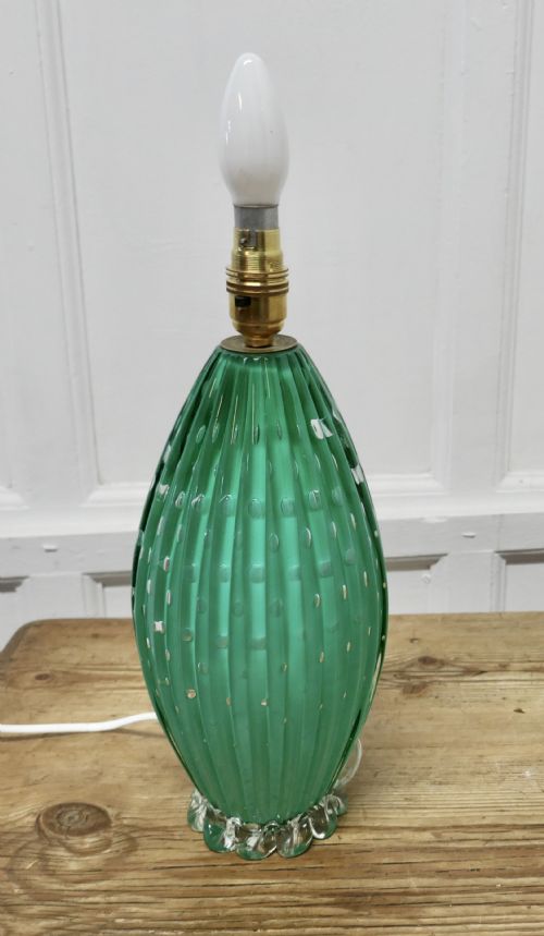 fig 2. Tall Murano Art Deco Turquoise Glass Lamp, with Controlled Bubbles