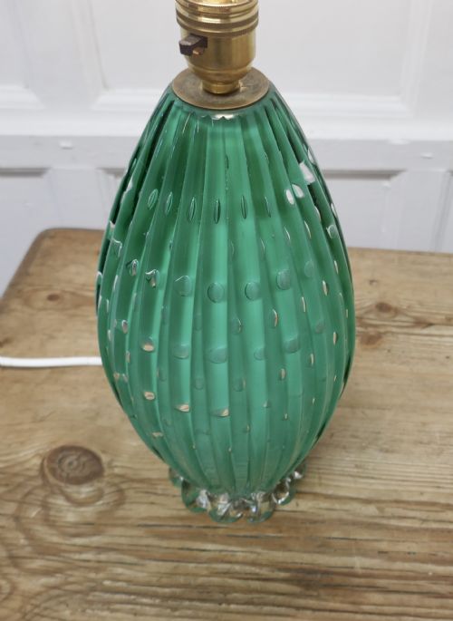 fig 3. Tall Murano Art Deco Turquoise Glass Lamp, with Controlled Bubbles