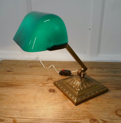 fig 1. Early 20th Century Brass and Green Glass Barrister’s Desk Lamp