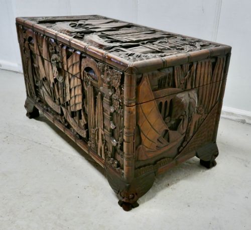 Oriental Carved Camphor Wood Chest