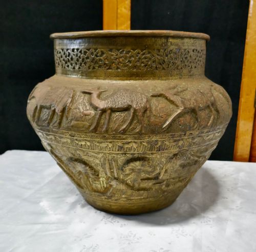 Large Early 19th Century North African Brass Jardiniere Pot