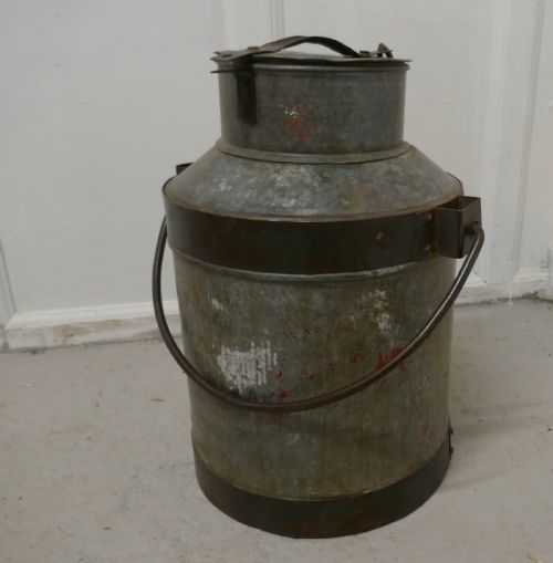 19th C Galvanised Metal Milk Churn with Iron Strapping