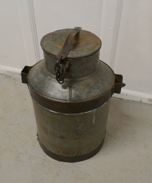 fig 2. 19th C Galvanised Metal Milk Churn with Iron Strapping