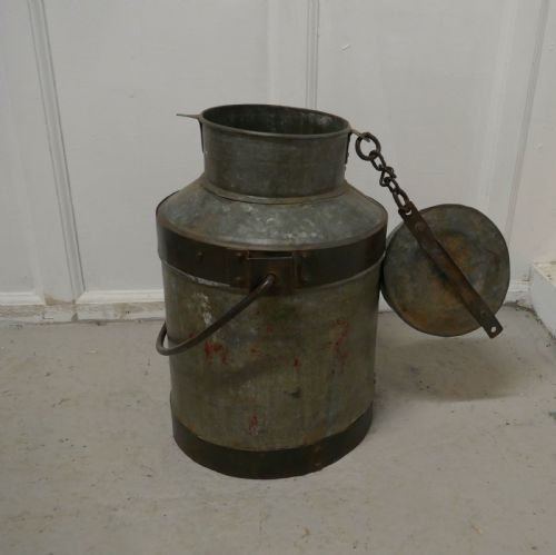 fig 4. 19th C Galvanised Metal Milk Churn with Iron Strapping