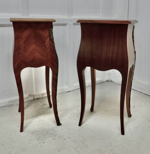 fig 4. A Pair of Inlaid French Marquetry Bombe Shaped Bedside Cupboards