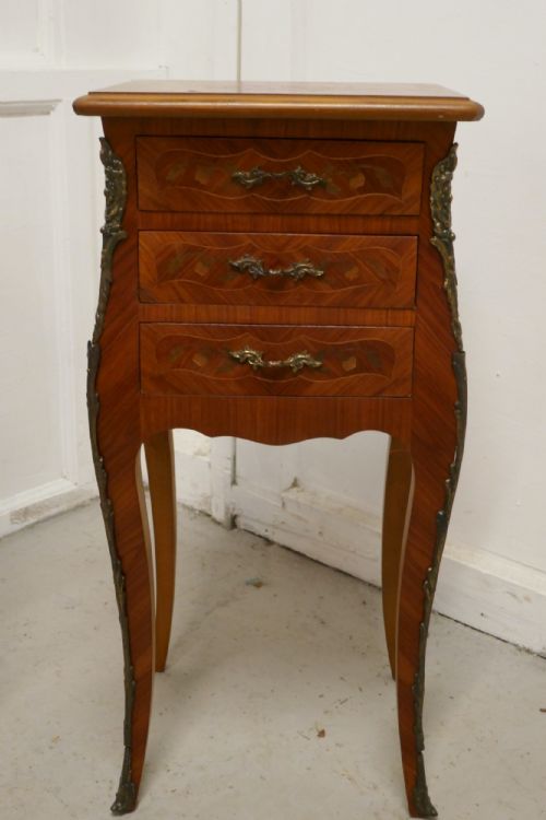 fig 1. A Pair of Inlaid French Marquetry Bombe Shaped Bedside Cupboards