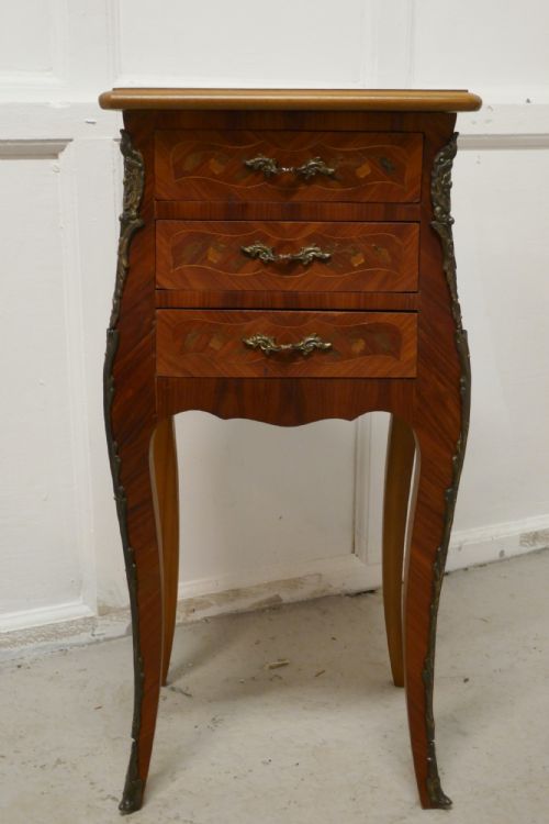 fig 3. A Pair of Inlaid French Marquetry Bombe Shaped Bedside Cupboards