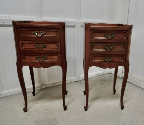 Pair of French. 3 Drawer Cherry Wood Bedside Cabinets