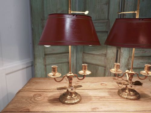 fig 1. Pair of French Painted Toleware and Brass Twin Table Lamps
