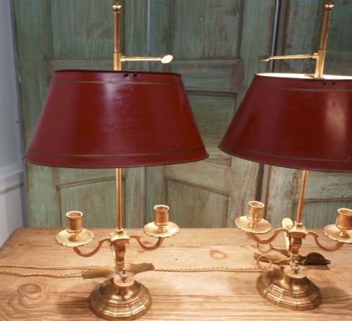 fig 3. Pair of French Painted Toleware and Brass Twin Table Lamps