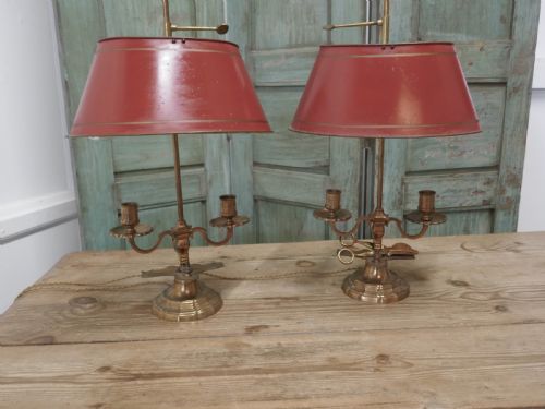 fig 5. Pair of French Painted Toleware and Brass Twin Table Lamps