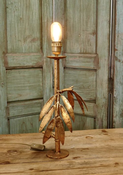 French Art Deco Gold Palm Leaf Table Lamp