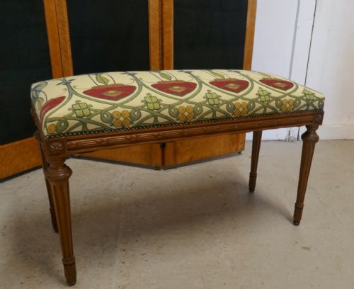 French Art Nouveau Carved Upholstered Walnut Window Seat