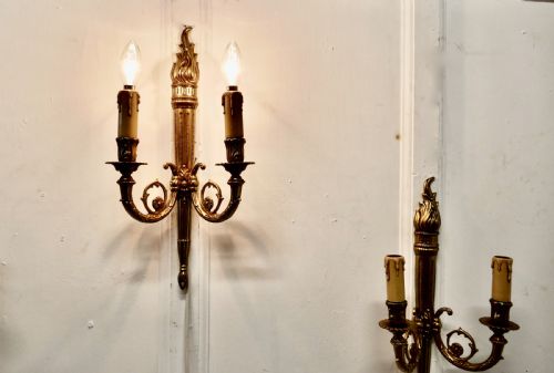 fig 1. Set of 4 French Neo Classical Large Brass Twin Wall Lights