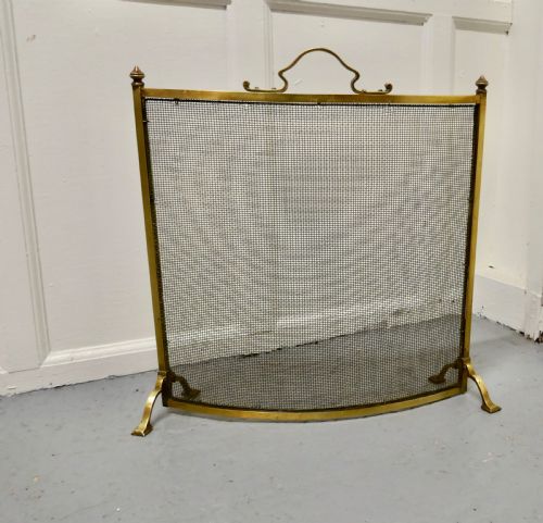 Victorian Arts and Crafts Curved Brass Fire Guard, Spark Screen