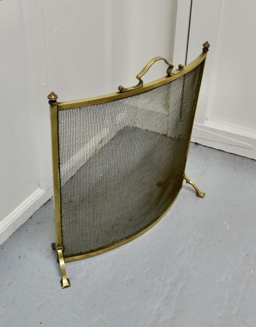 fig 1. Victorian Arts and Crafts Curved Brass Fire Guard, Spark Screen