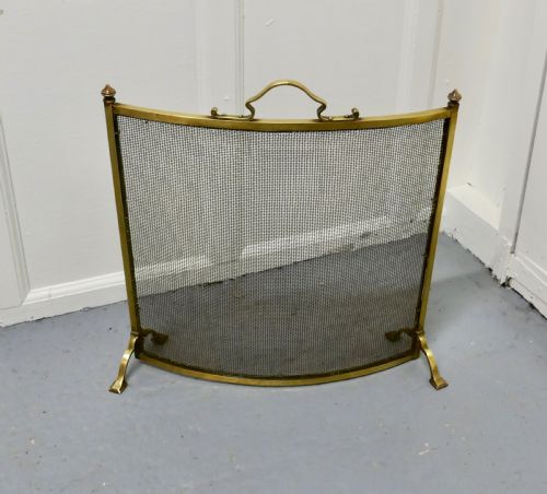 fig 2. Victorian Arts and Crafts Curved Brass Fire Guard, Spark Screen