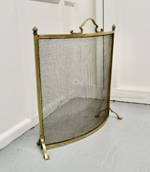 fig 3. Victorian Arts and Crafts Curved Brass Fire Guard, Spark Screen