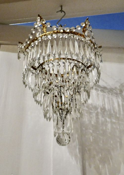 fig 2. A Pair of Large Crystal Waterfall Chandeliers