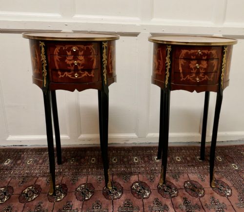A Pair of French 19th Century Inlaid Side Tables or Bedside Cabinets