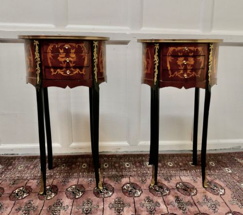 fig 1. A Pair of French 19th Century Inlaid Side Tables or Bedside Cabinets